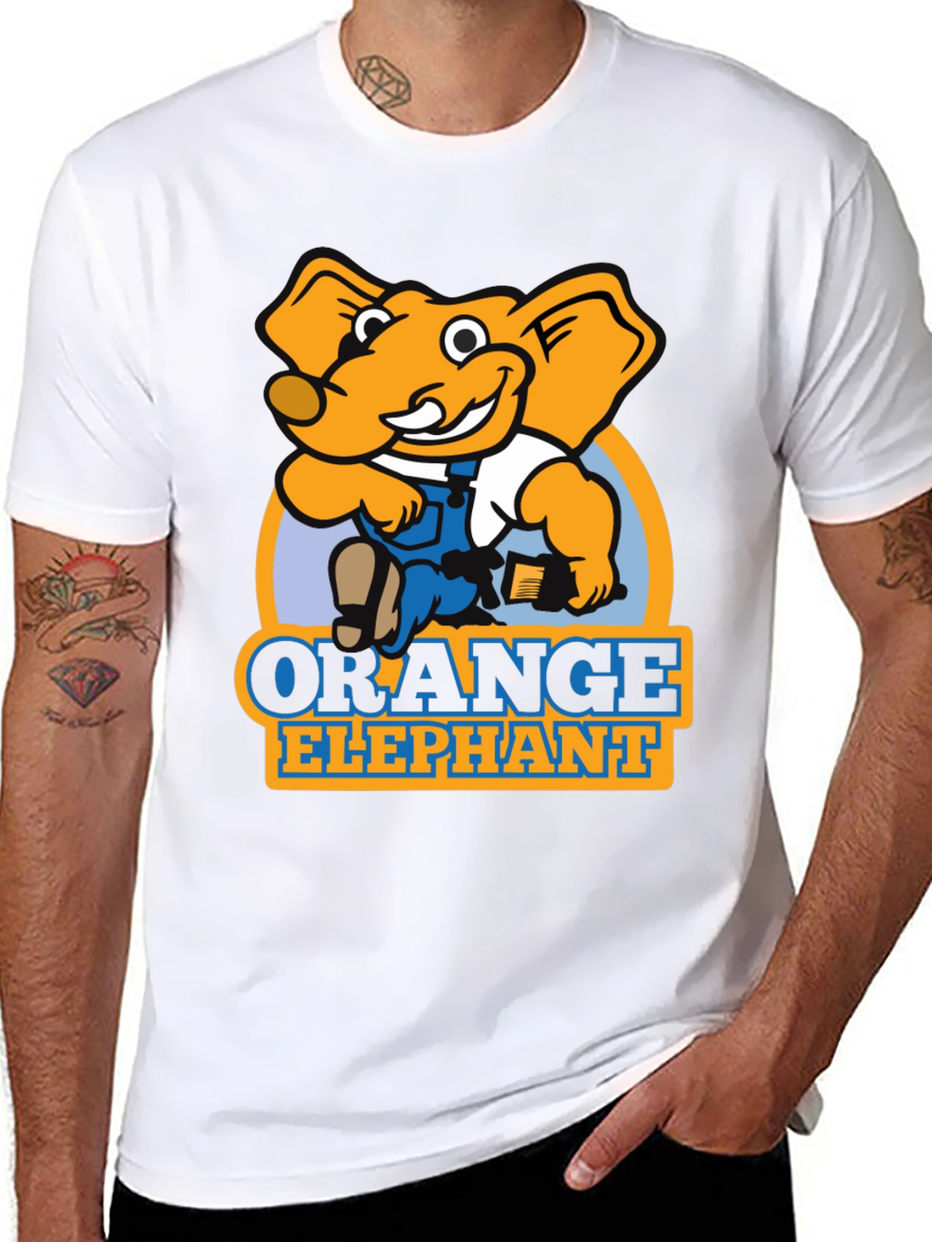 Orange Elephant Cartoon Graphic T-Shirt