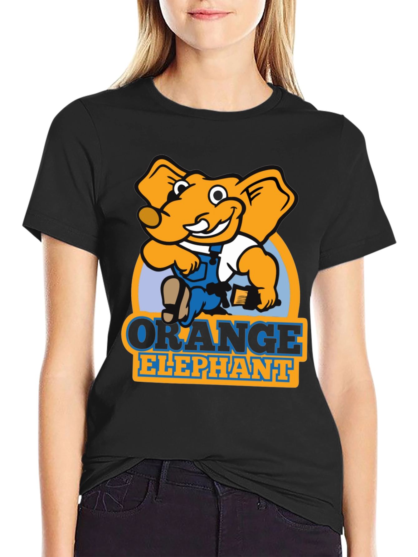 Orange Elephant Cartoon Graphic T-Shirt