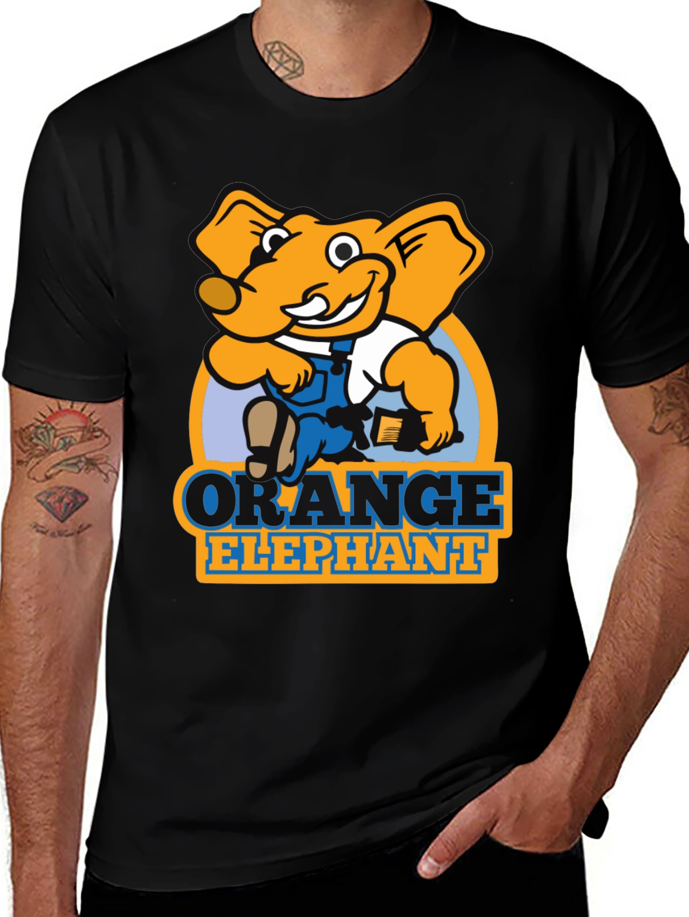Orange Elephant Cartoon Graphic T-Shirt