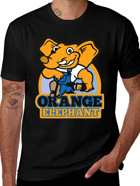 Orange Elephant Cartoon Graphic T-Shirt