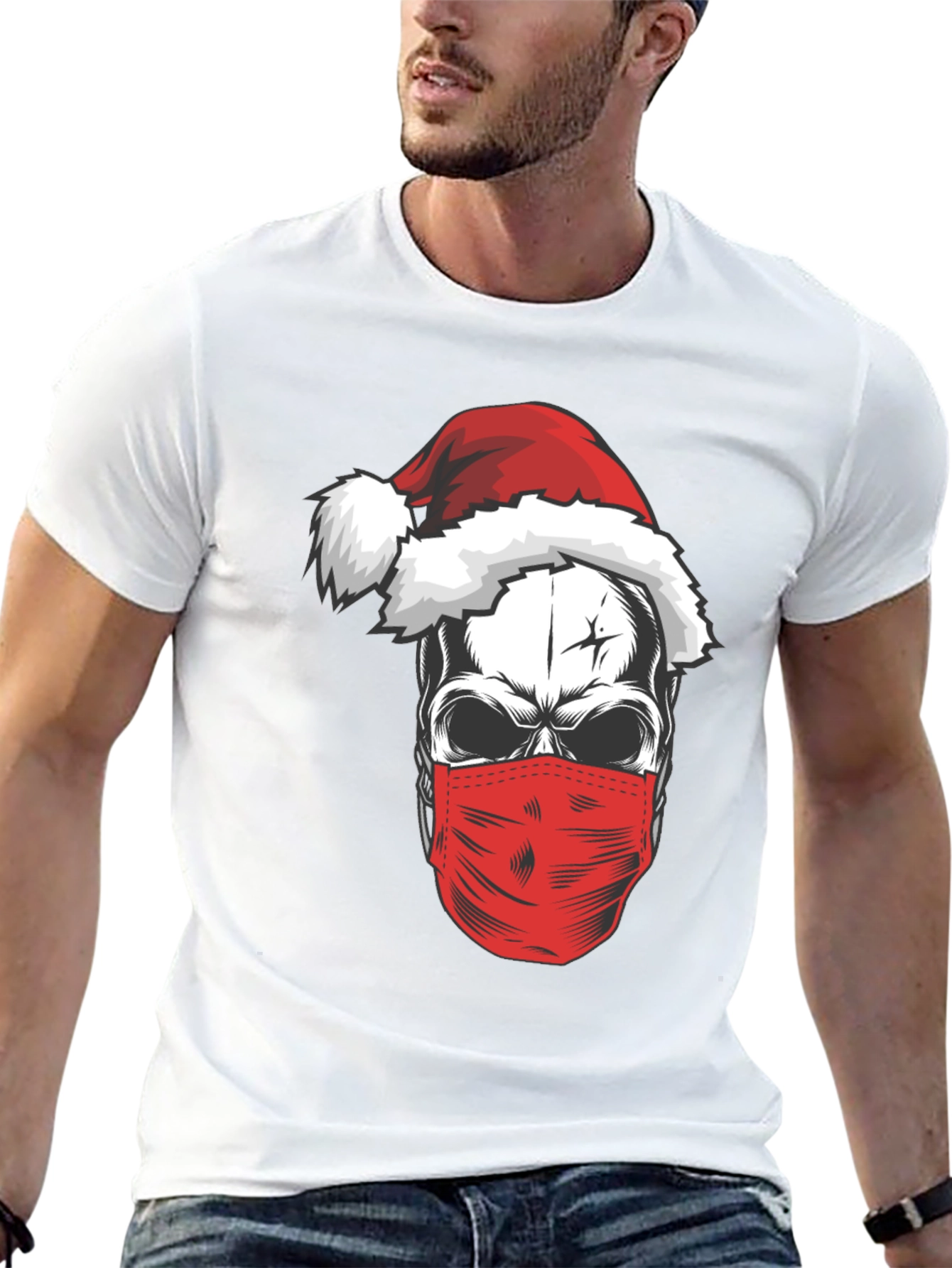 Santa Skull Mask T-Shirt - Holiday Humor