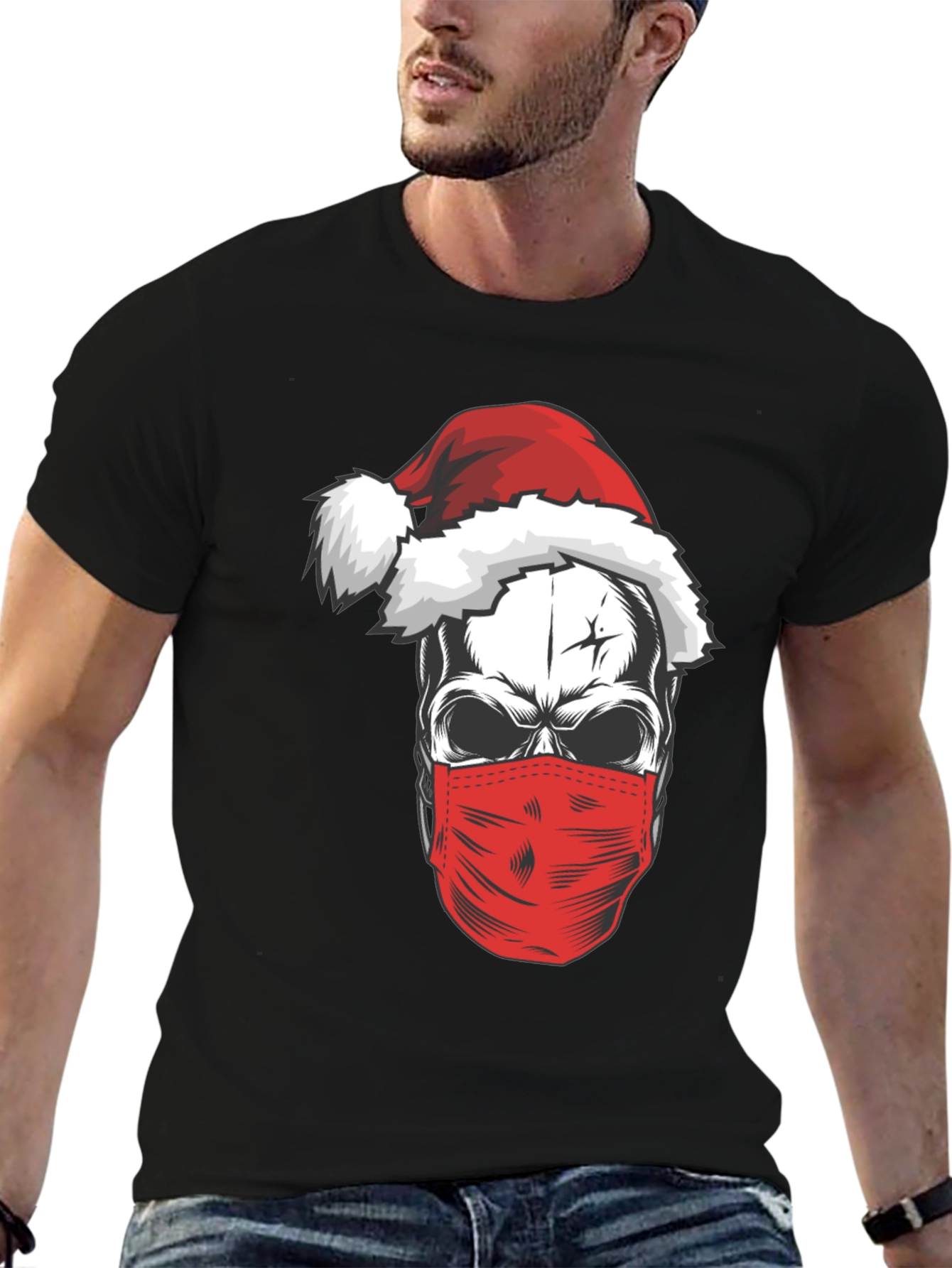 Santa Skull Mask T-Shirt - Holiday Humor