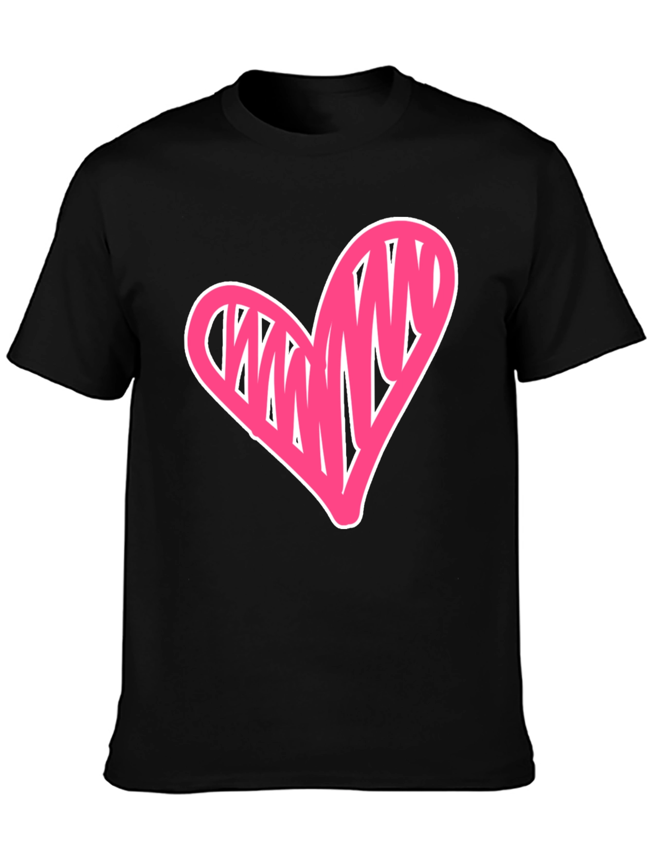 Heart Scribble Graphic Tee - Casual Black T-Shirt