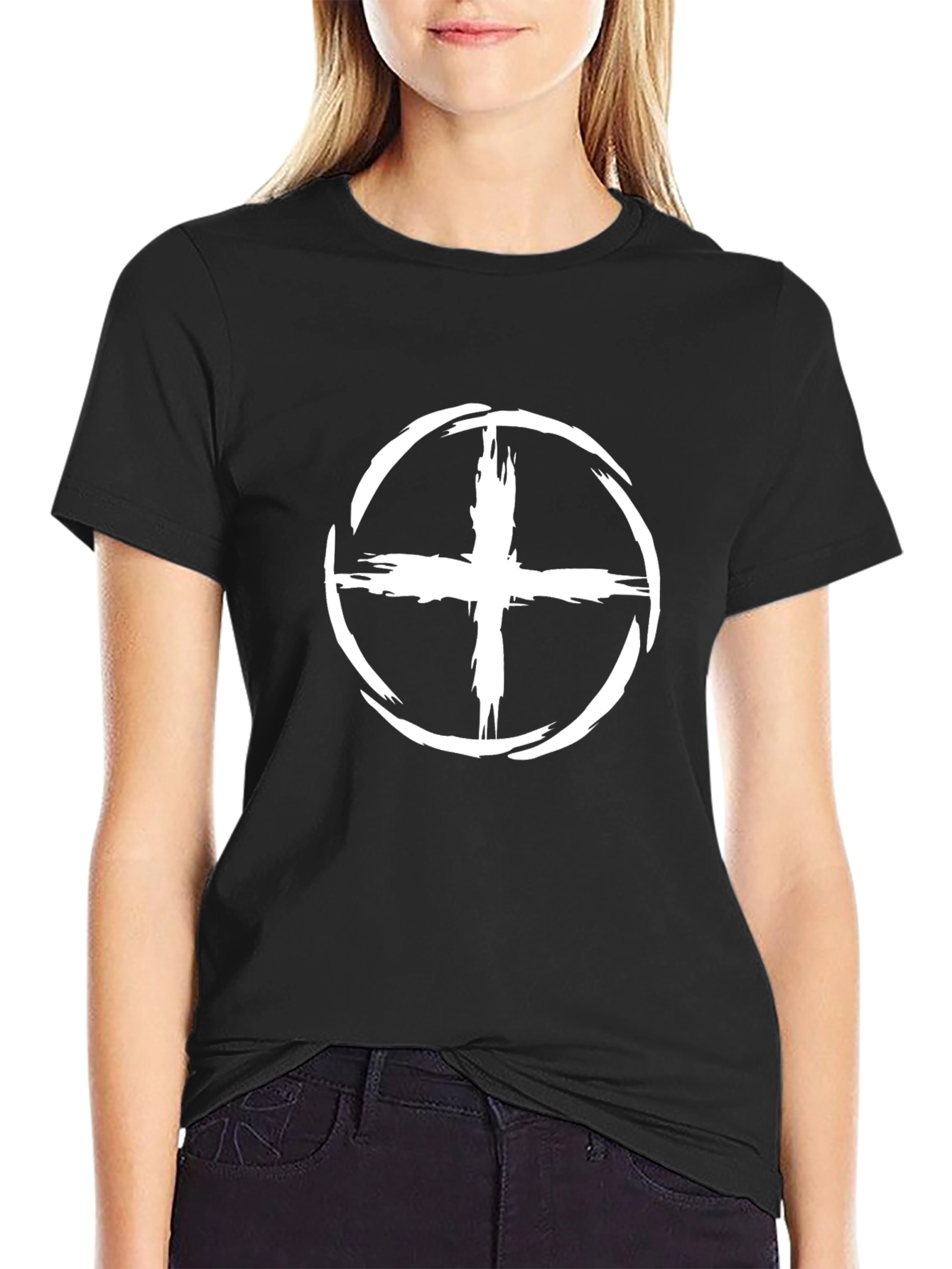 Modern Graphic Tee - White Circle Cross Design