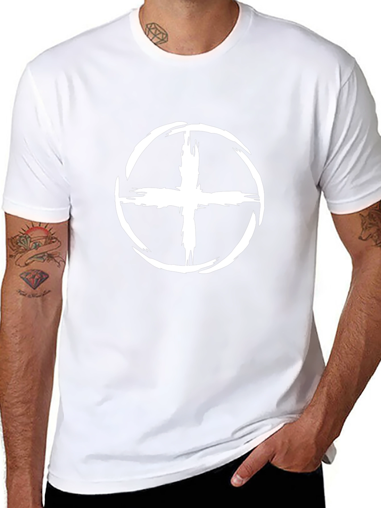 Modern Graphic Tee - White Circle Cross Design