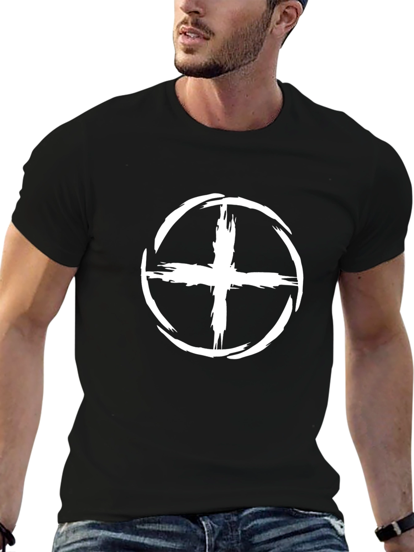 Modern Graphic Tee - White Circle Cross Design