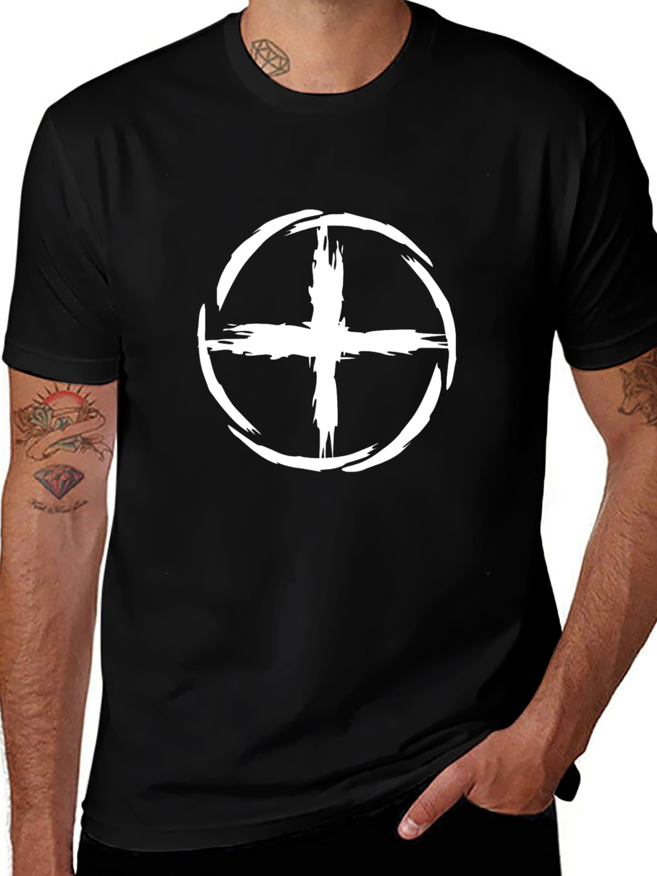Modern Graphic Tee - White Circle Cross Design
