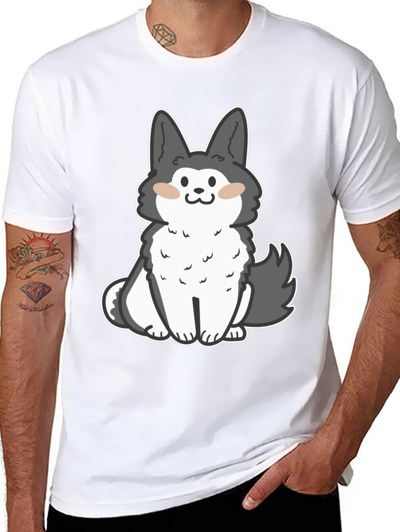 Cute Cartoon Dog Graphic Black T-Shirt