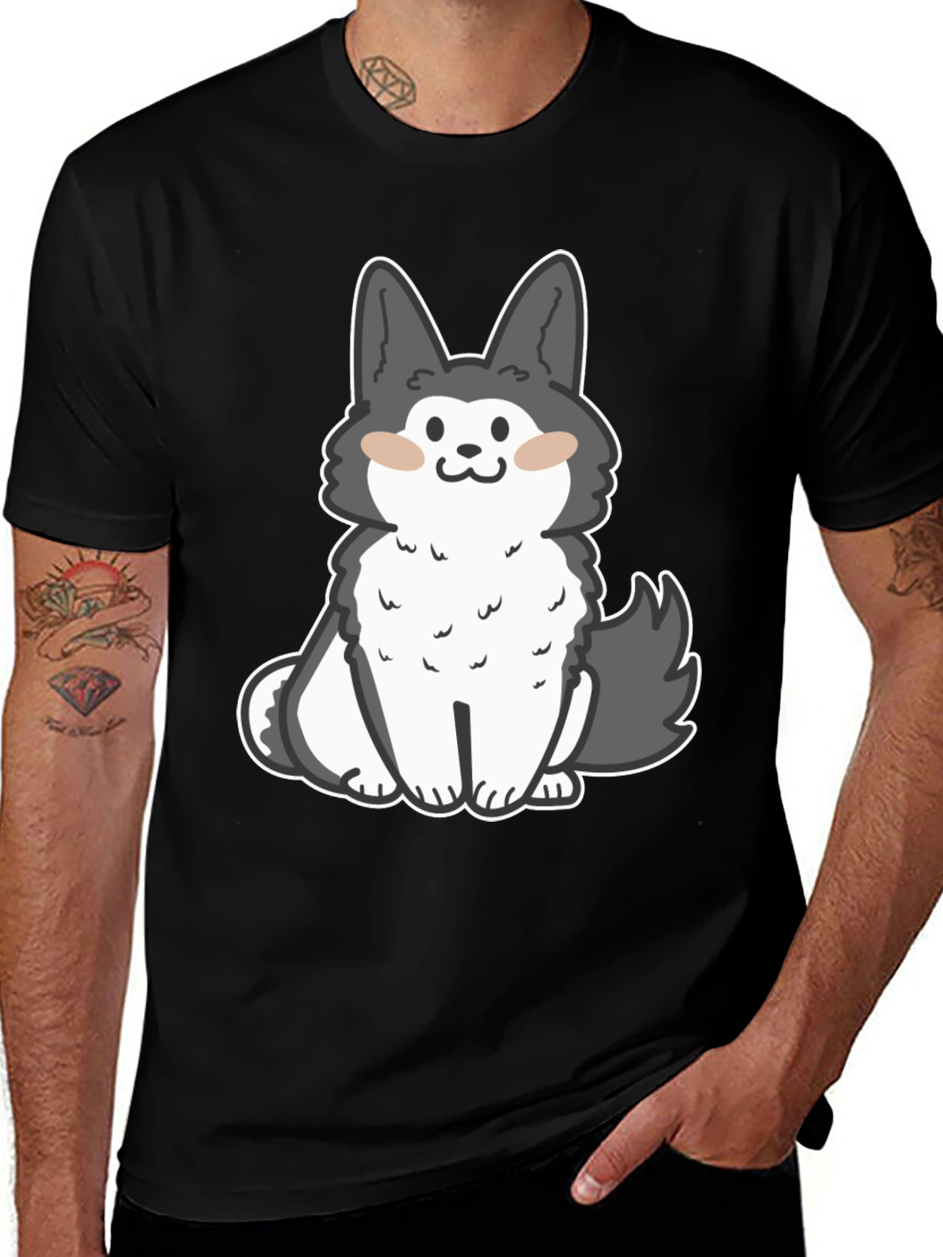 Cute Cartoon Dog Graphic Black T-Shirt
