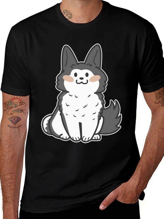 Cute Cartoon Dog Graphic Black T-Shirt