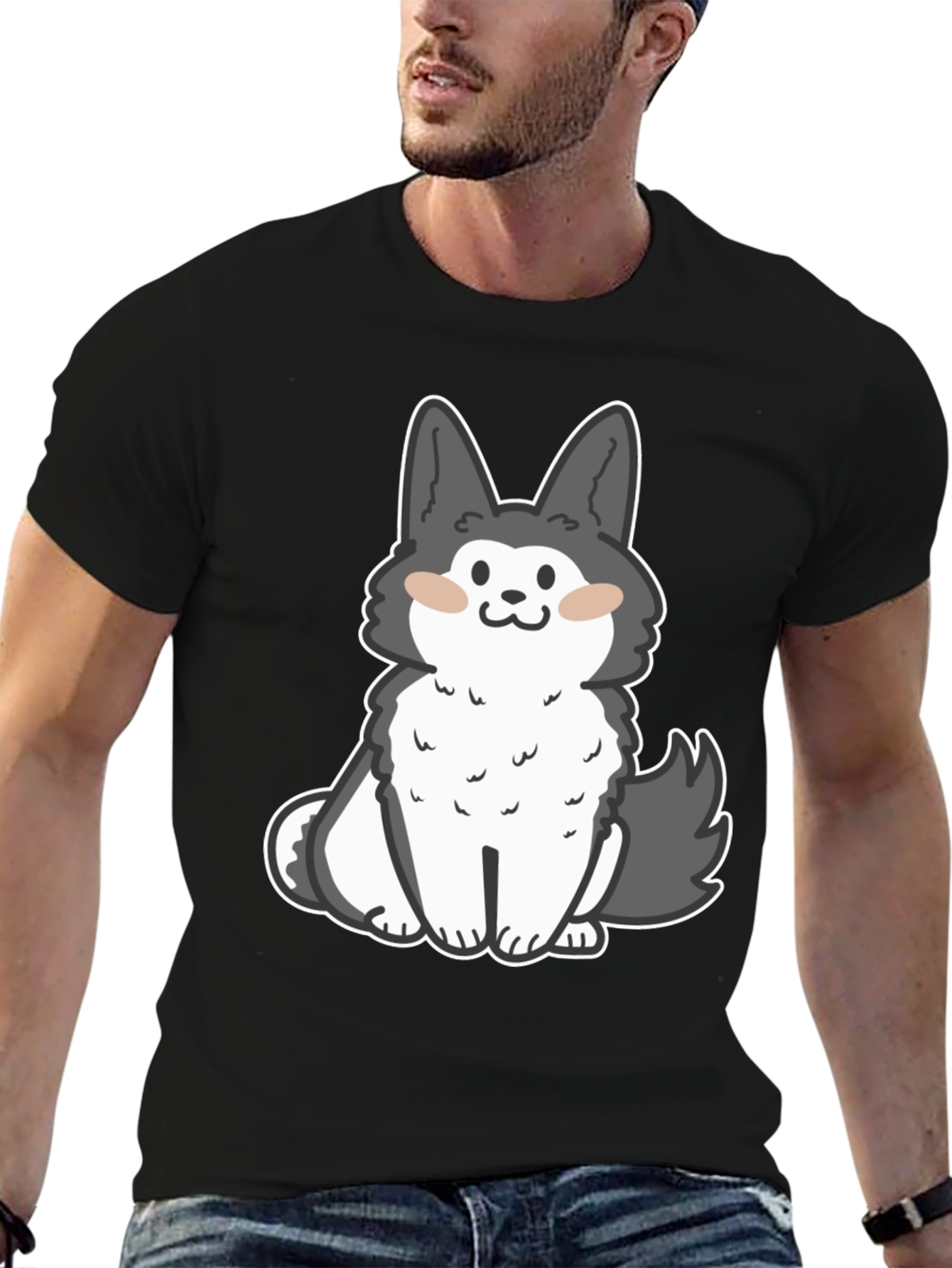 Cute Cartoon Dog Graphic Black T-Shirt