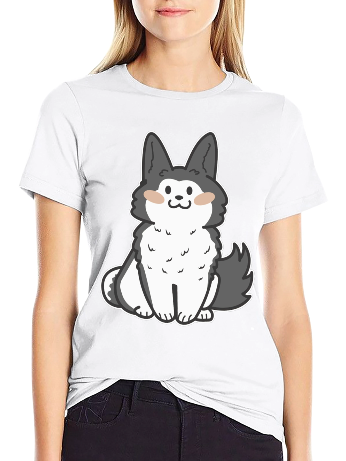 Cute Cartoon Dog Graphic Black T-Shirt