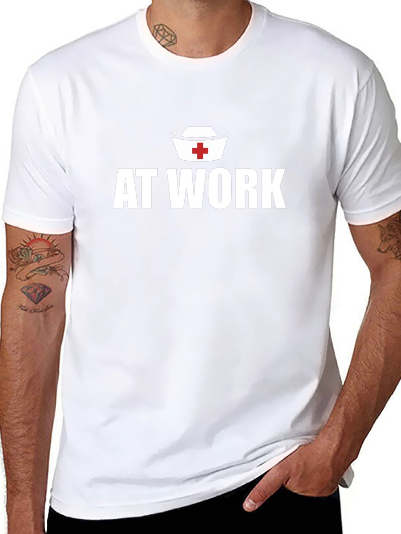 At Work Nurse T-Shirt - Black Crew Neck