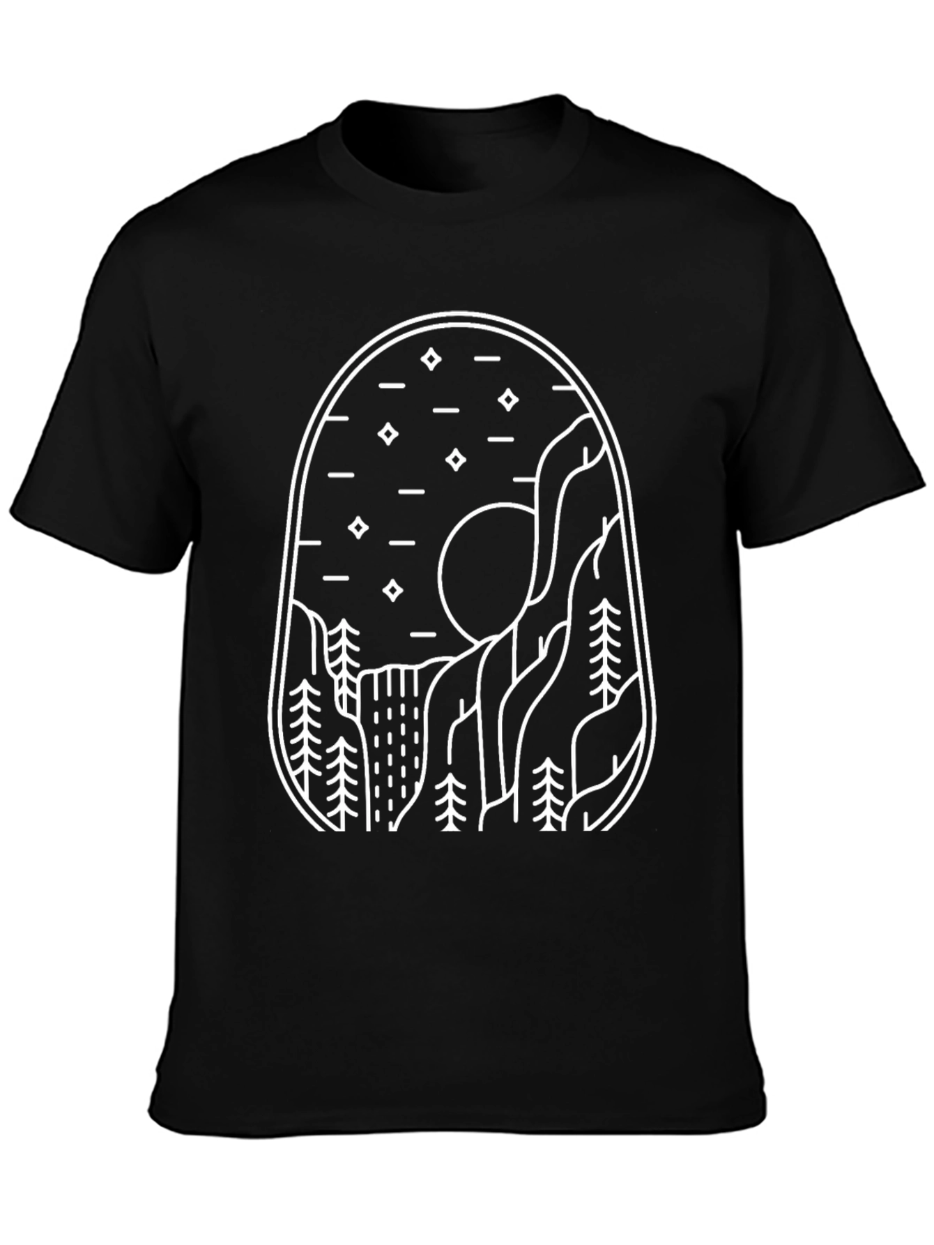 Minimalist Mountain Landscape Black T-Shirt