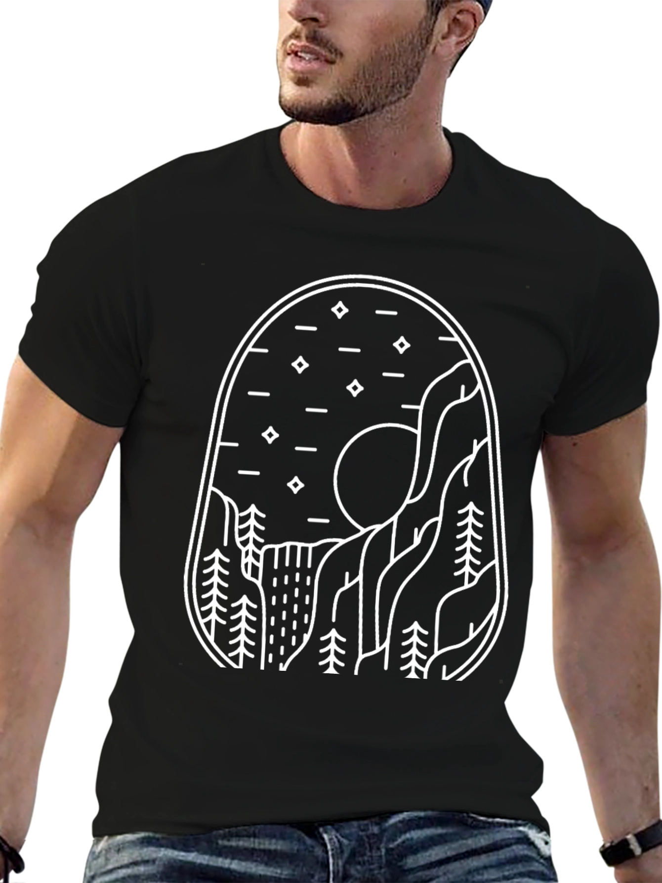 Minimalist Mountain Landscape Black T-Shirt