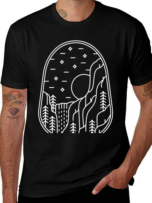 Minimalist Mountain Landscape Black T-Shirt