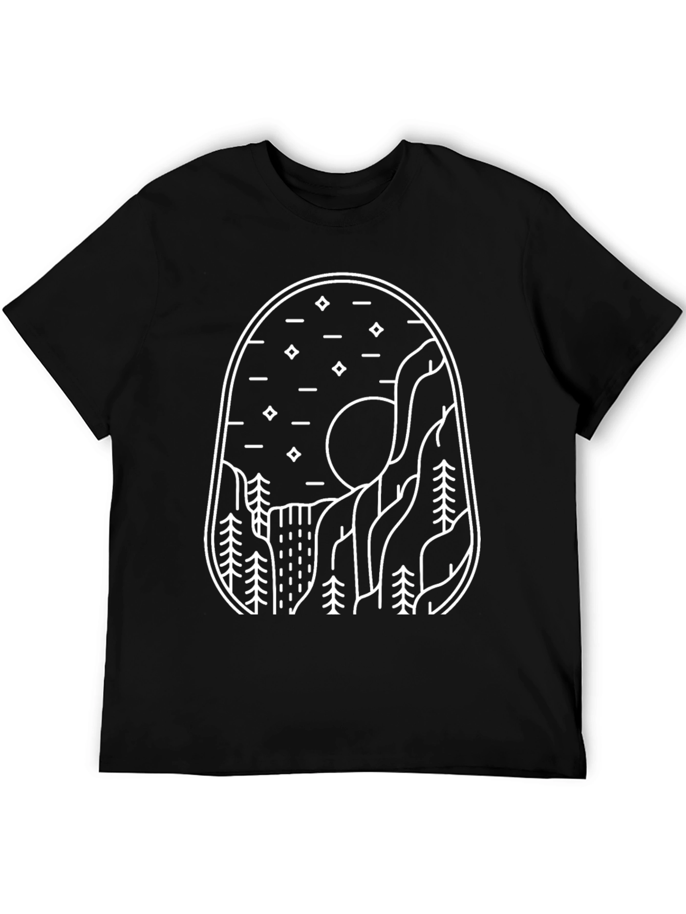 Minimalist Mountain Landscape Black T-Shirt
