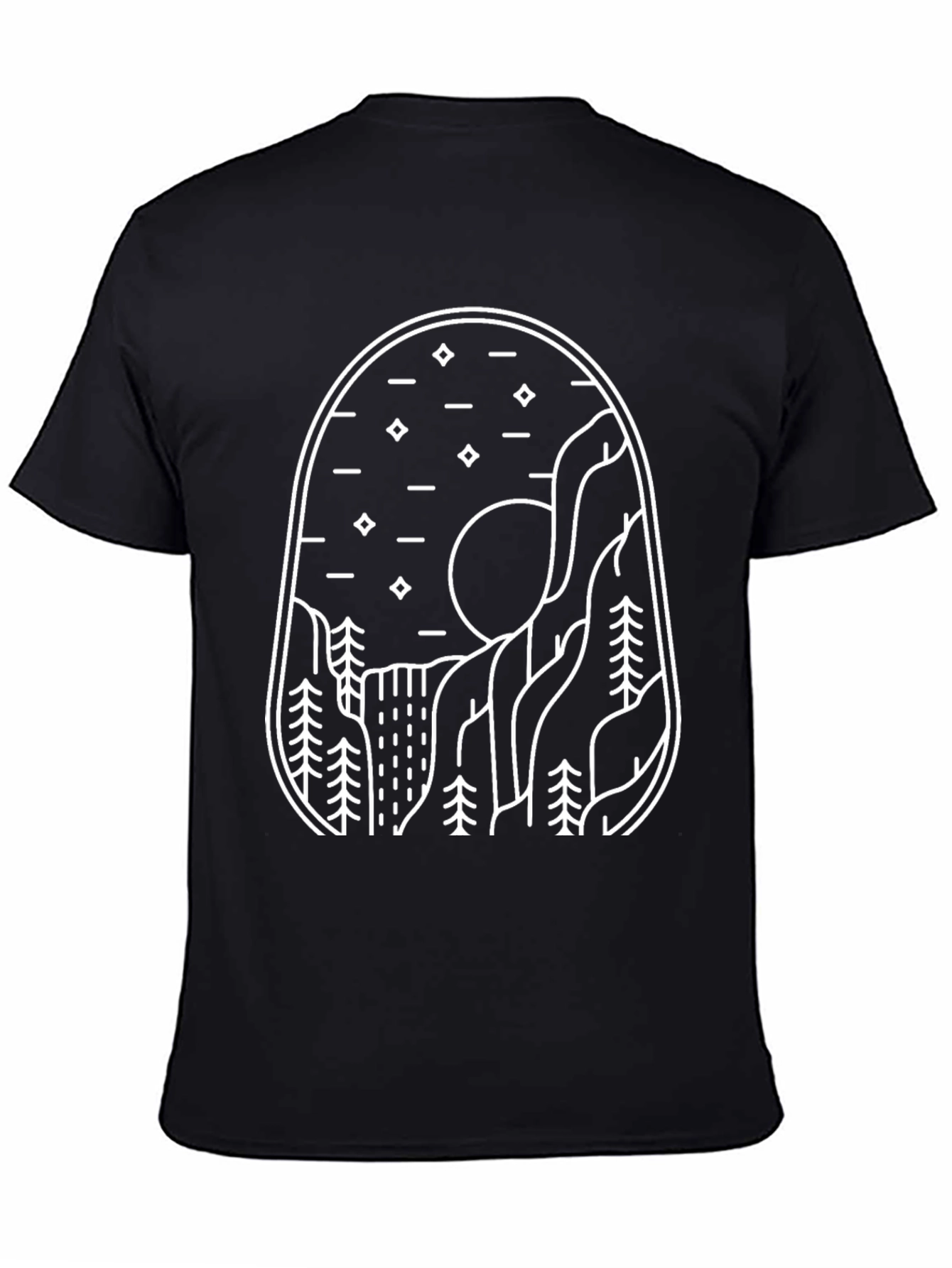 Minimalist Mountain Landscape Black T-Shirt