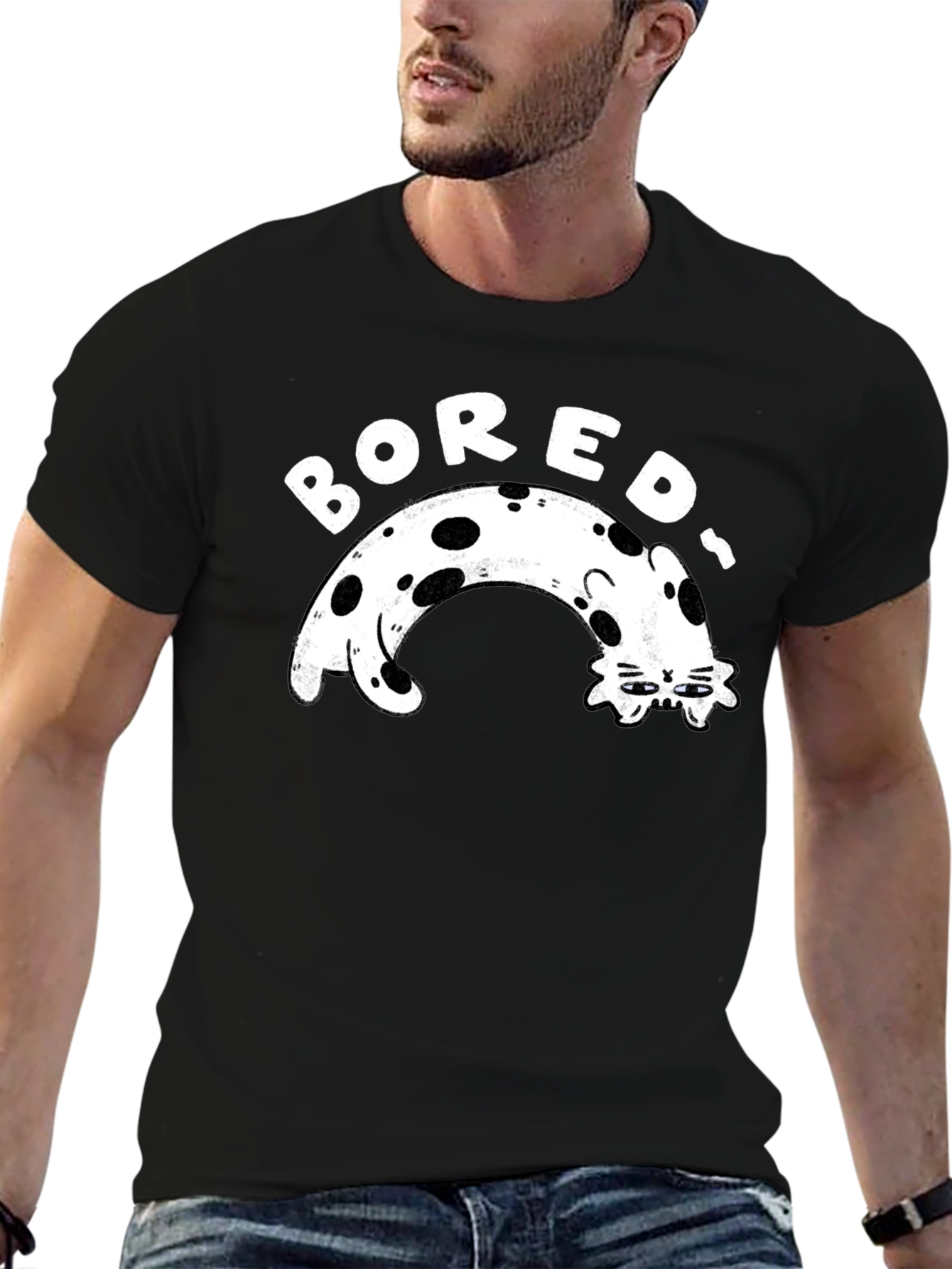 Bored Cat Graphic Tee - Black Casual T-Shirt