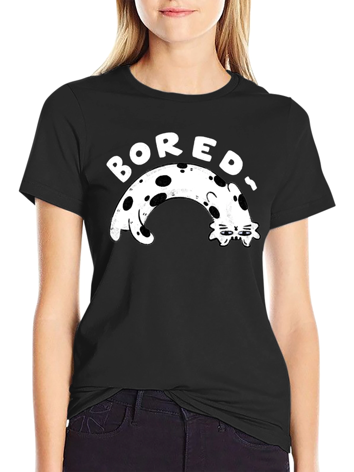 Bored Cat Graphic Tee - Black Casual T-Shirt