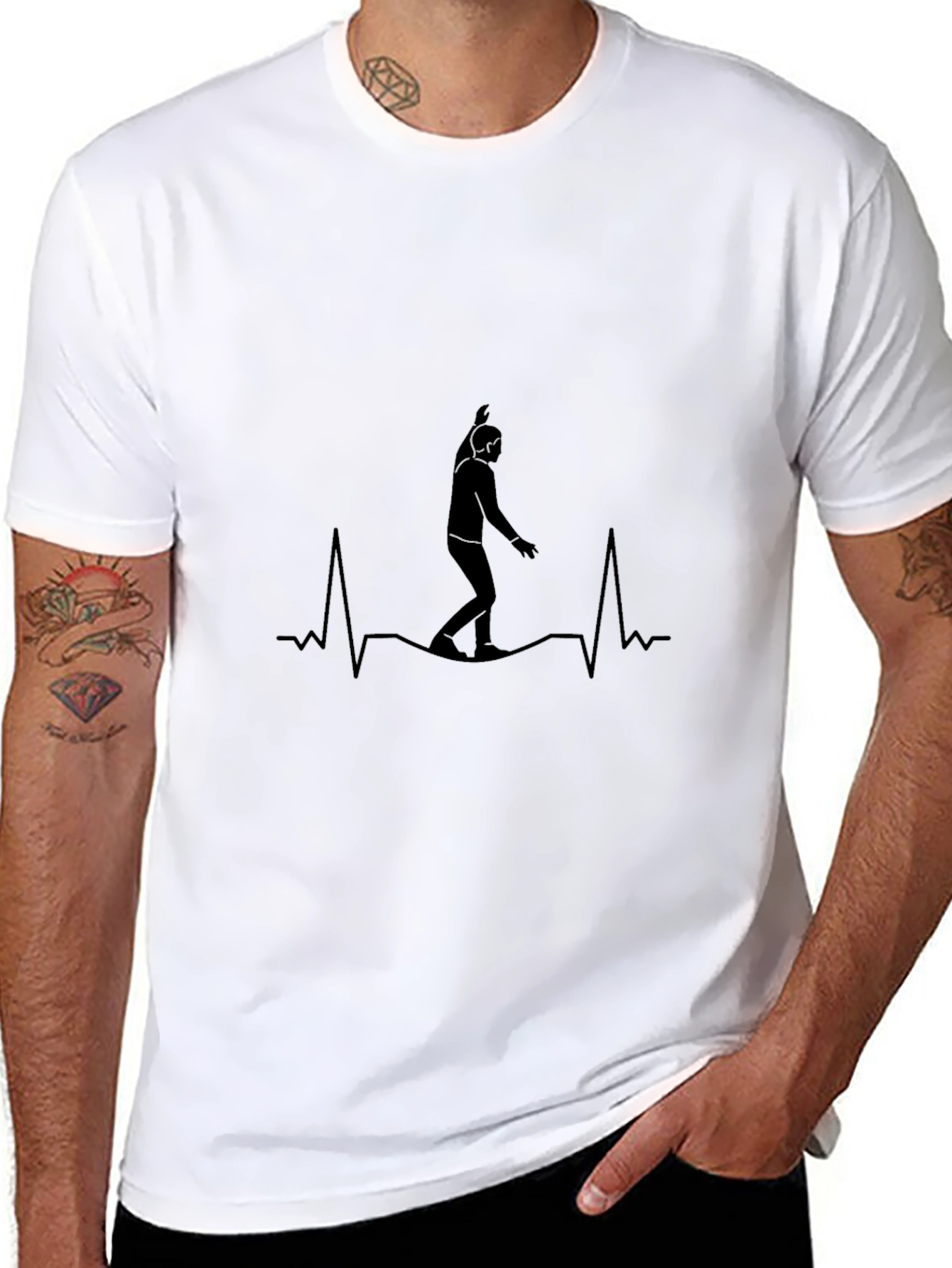 Surfing Heartbeat Black T-Shirt