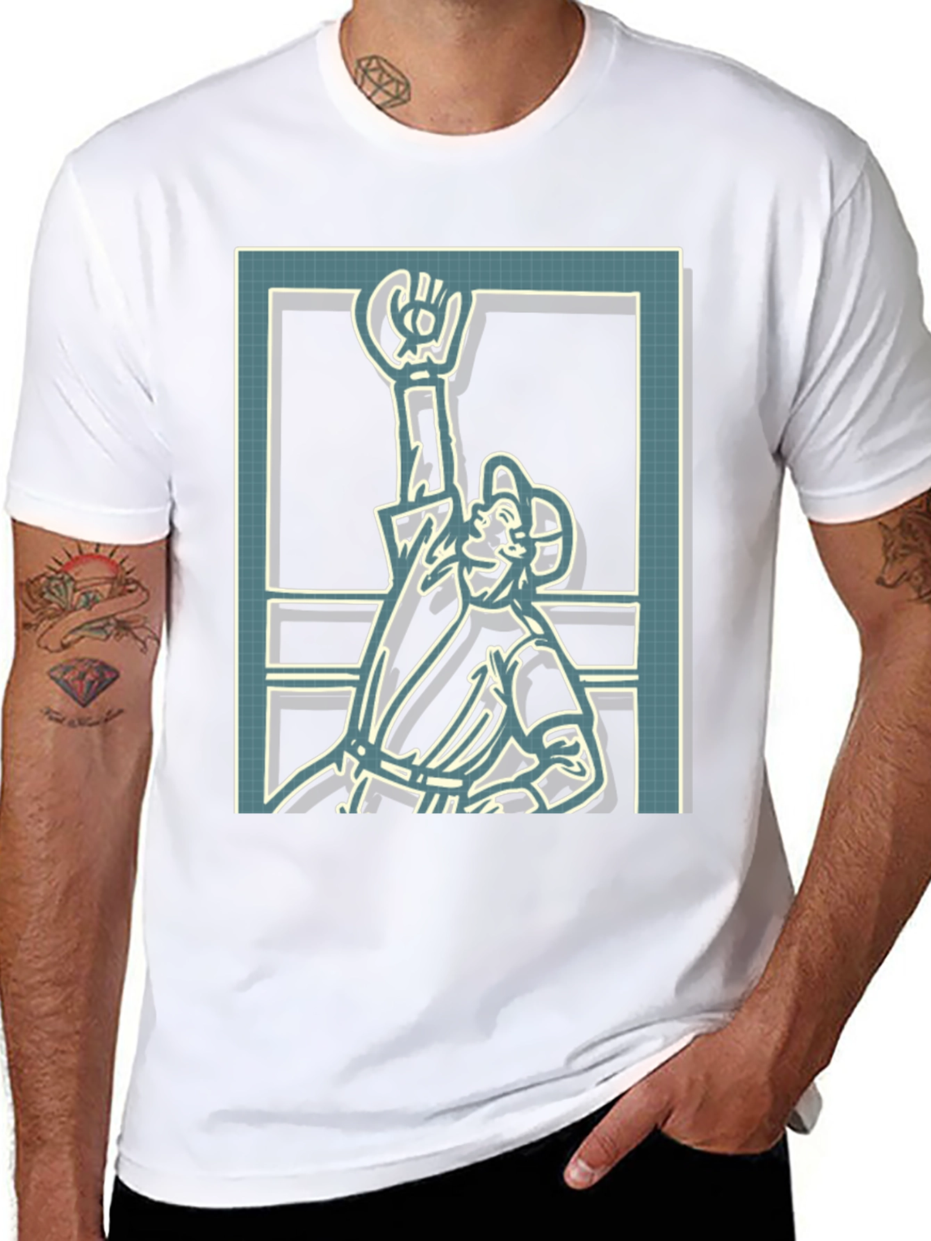 Retro Graphic Tee - Framed Baseball Player