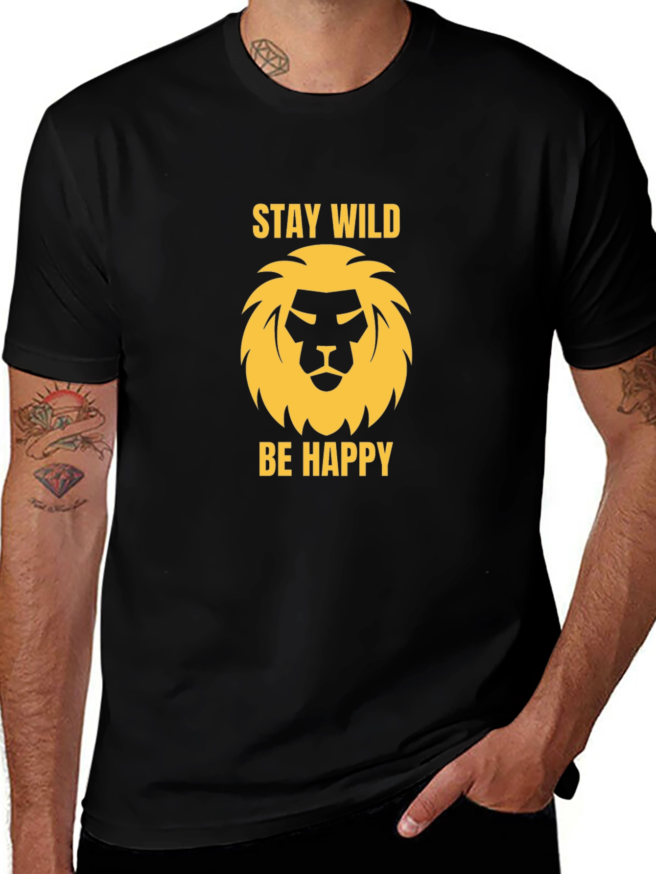 Stay Wild Lion Graphic Tee - Black