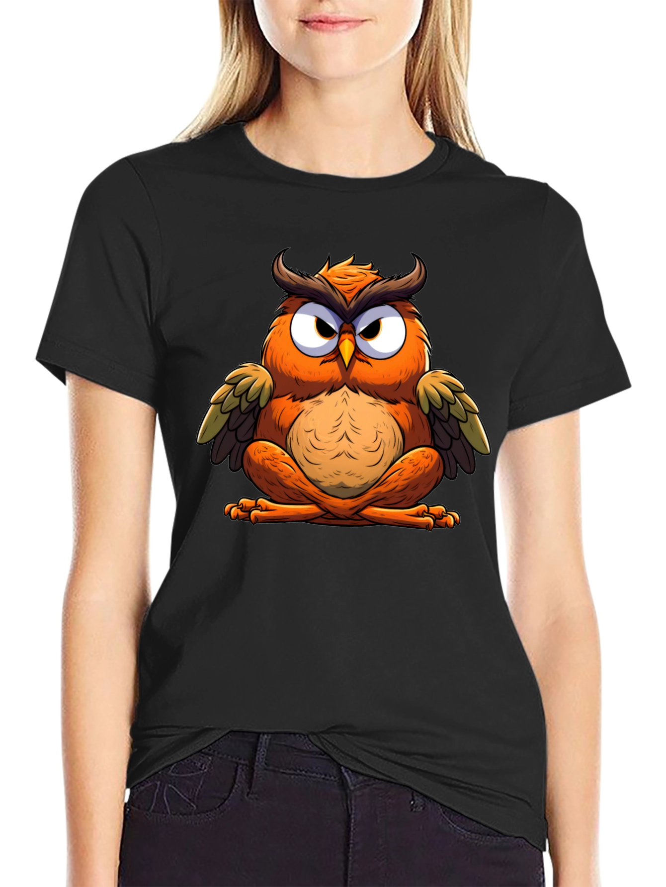 Cool Owl Graphic Tee - Black Cotton Blend