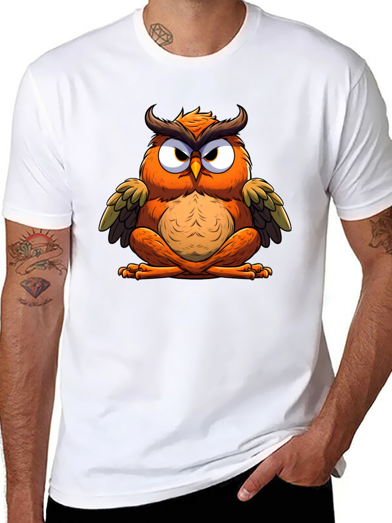 Cool Owl Graphic Tee - Black Cotton Blend
