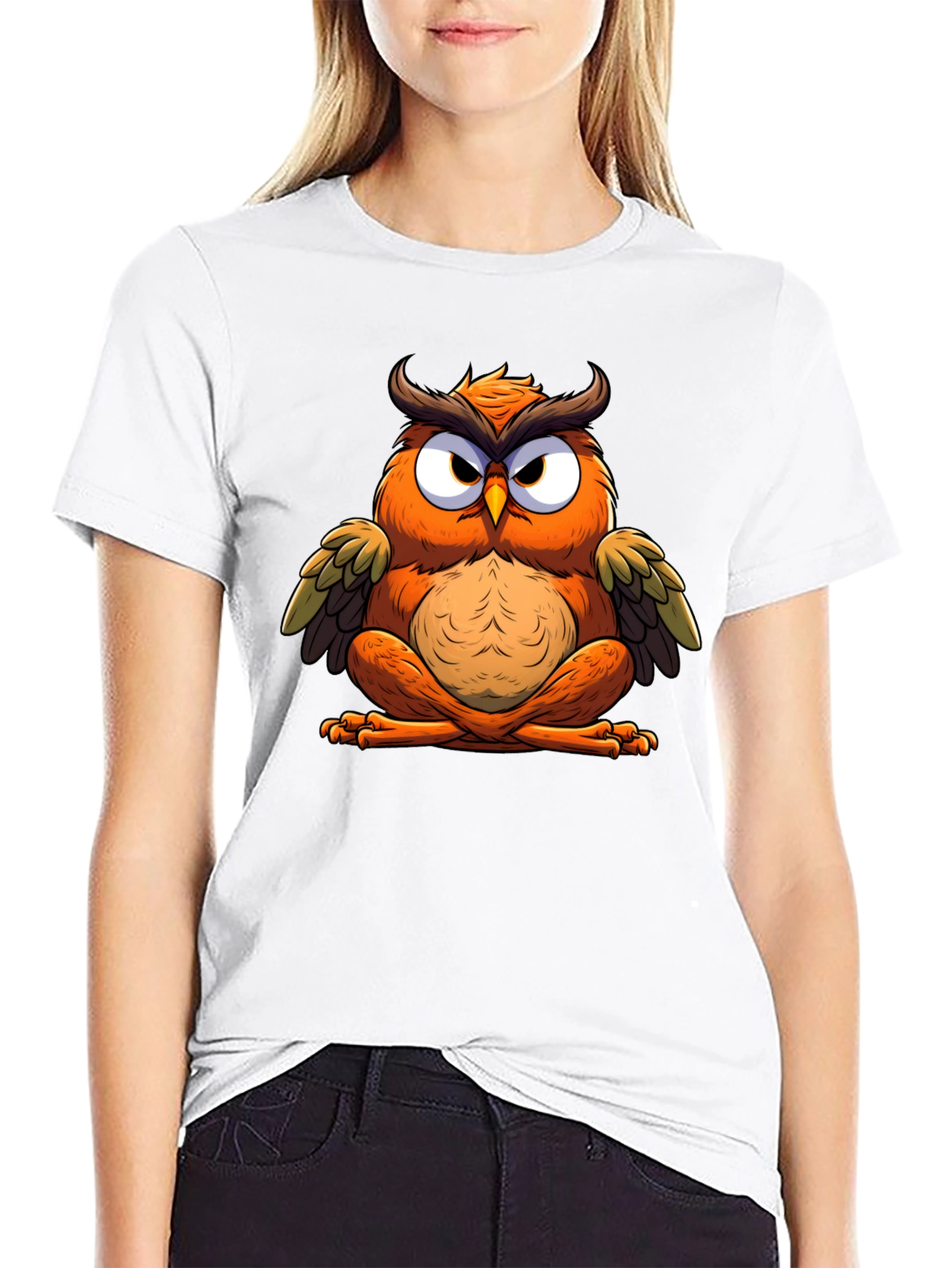 Cool Owl Graphic Tee - Black Cotton Blend