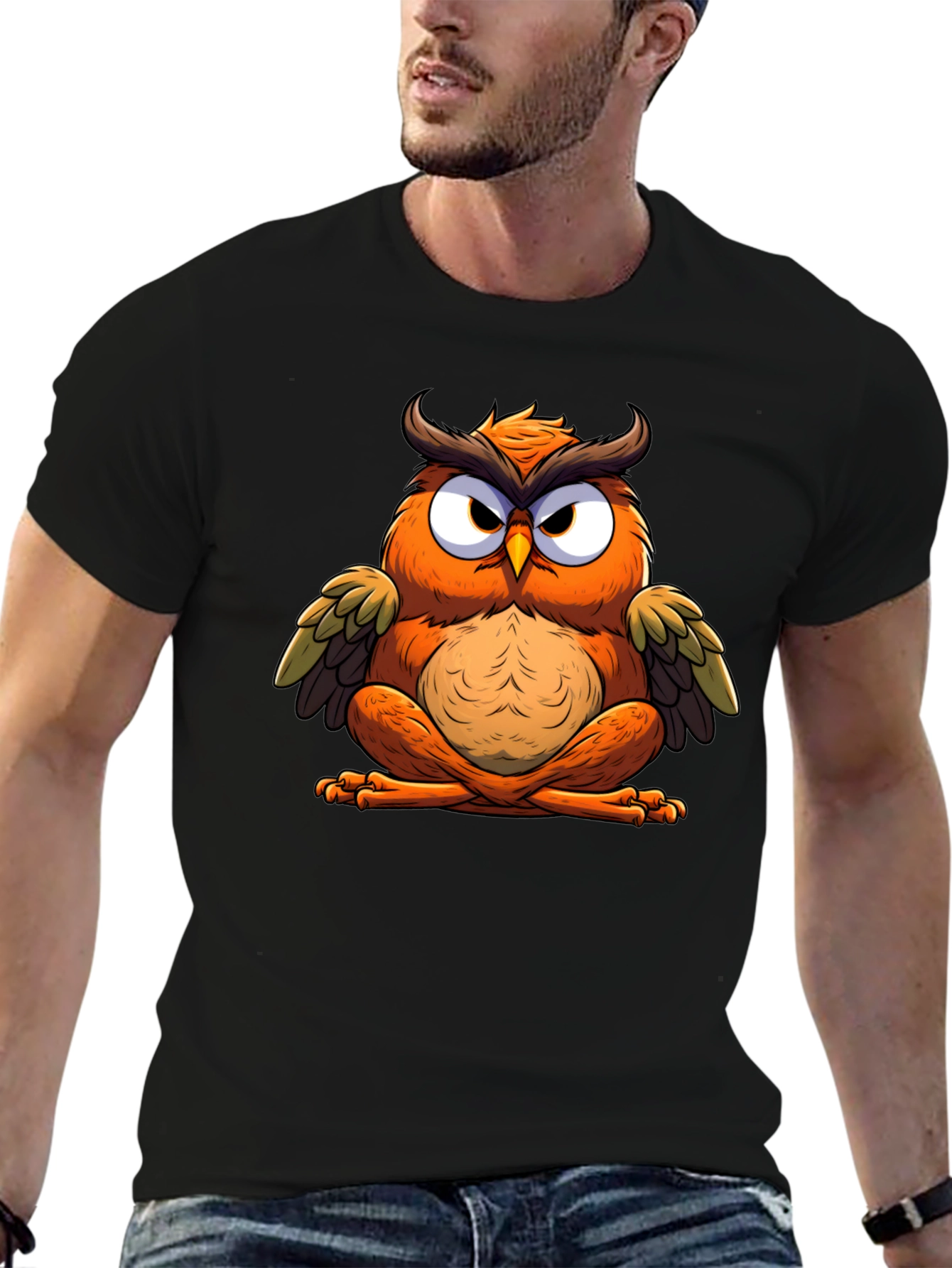 Cool Owl Graphic Tee - Black Cotton Blend