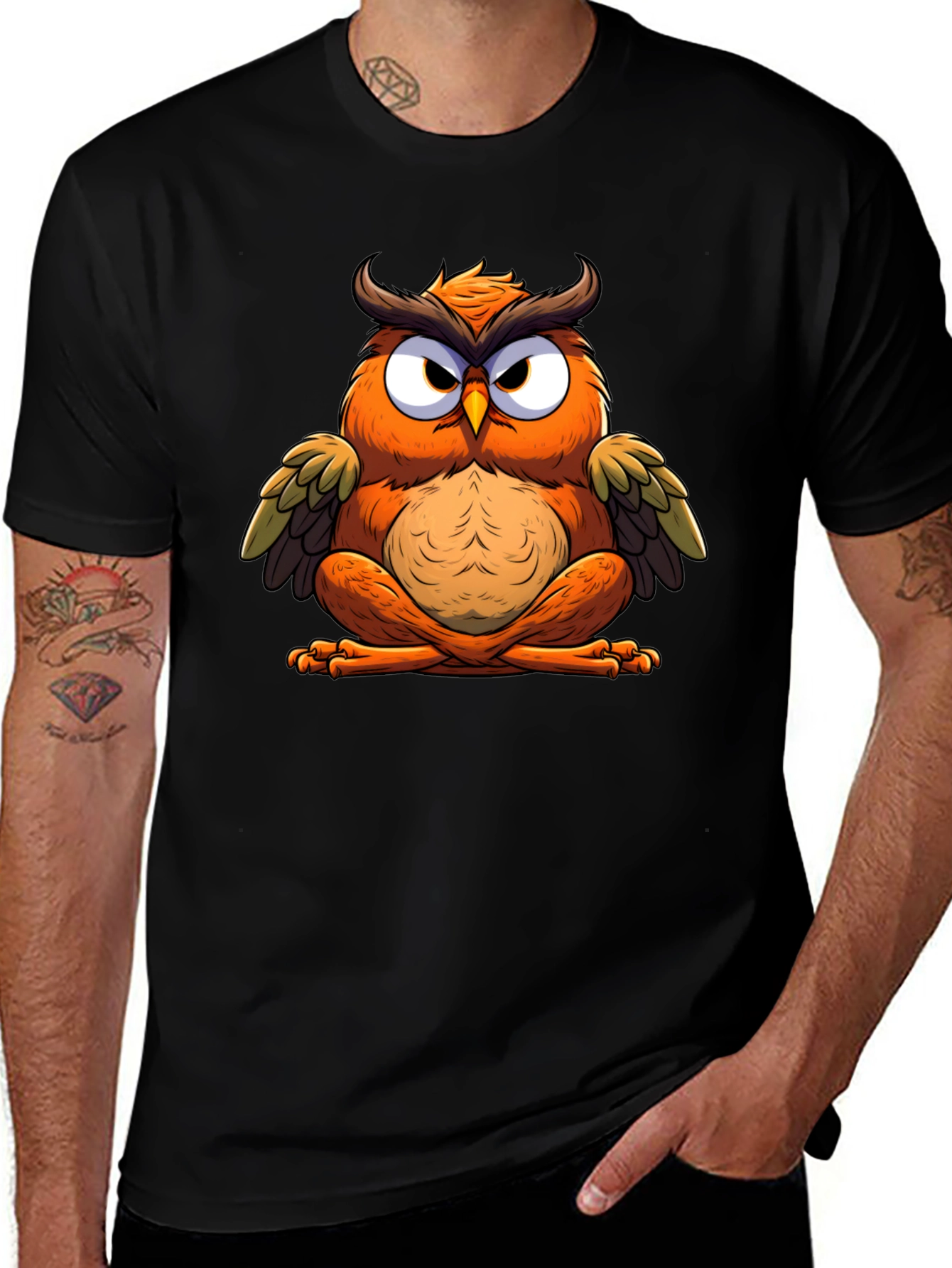 Cool Owl Graphic Tee - Black Cotton Blend