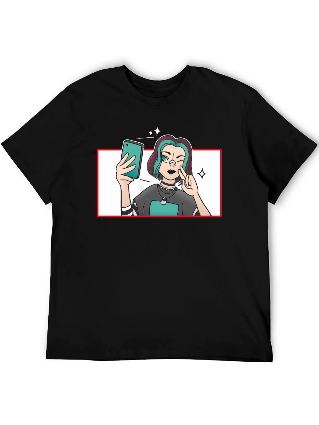Selfie Girl Graphic Tee - Black Cotton T-Shirt