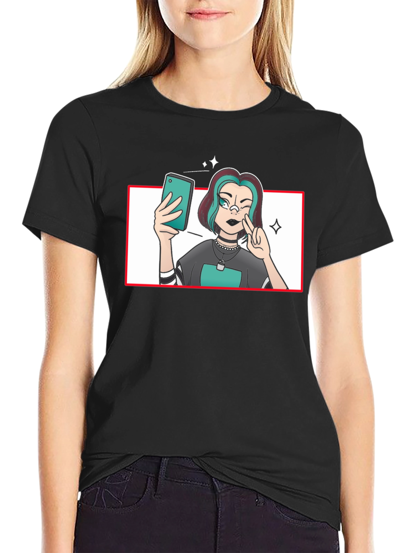 Selfie Girl Graphic Tee - Black Cotton T-Shirt