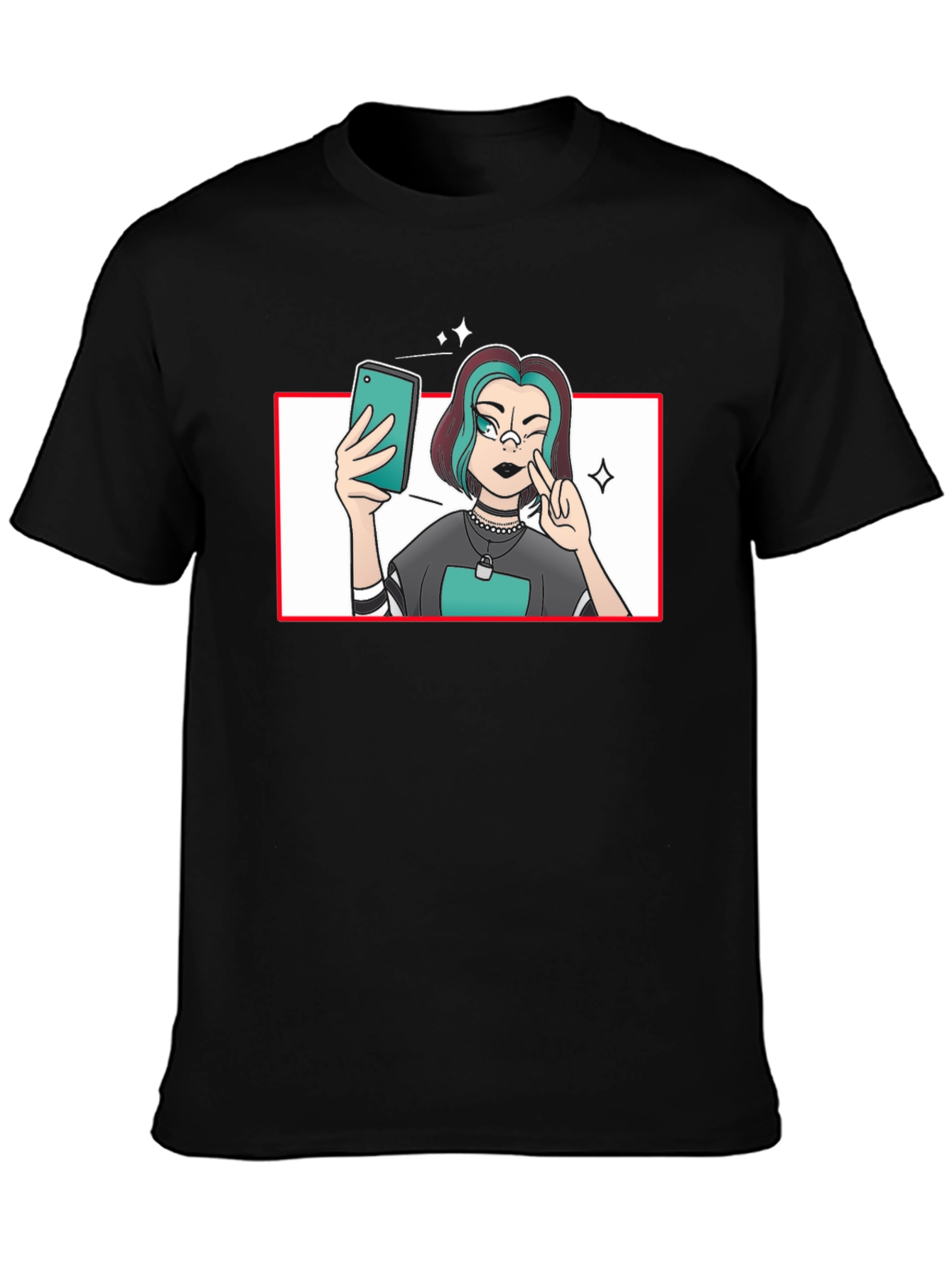 Selfie Girl Graphic Tee - Black Cotton T-Shirt