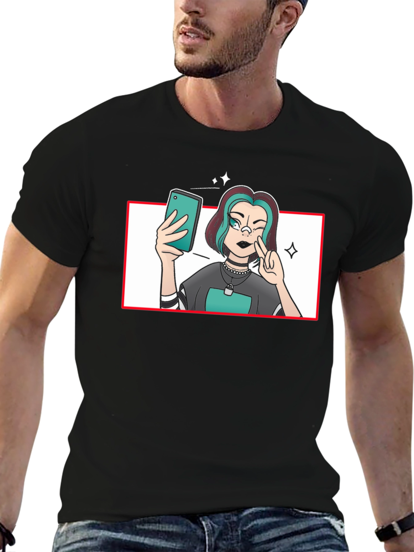 Selfie Girl Graphic Tee - Black Cotton T-Shirt