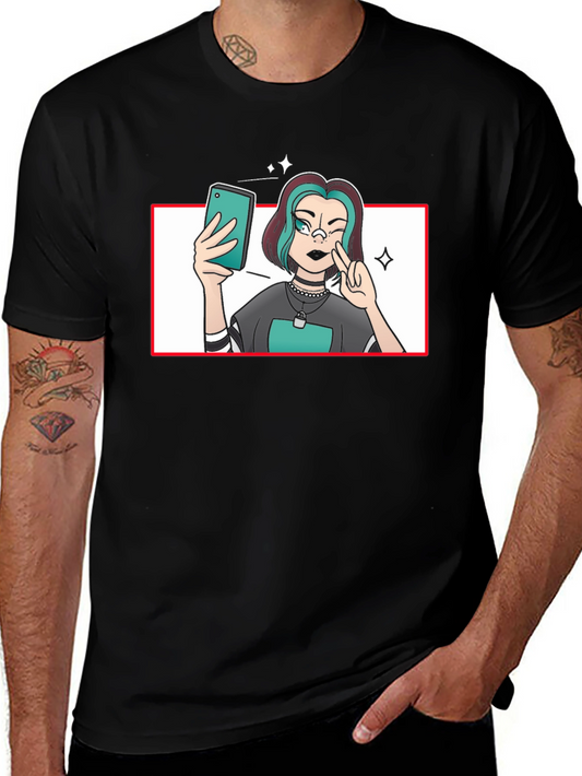 Selfie Girl Graphic Tee - Black Cotton T-Shirt