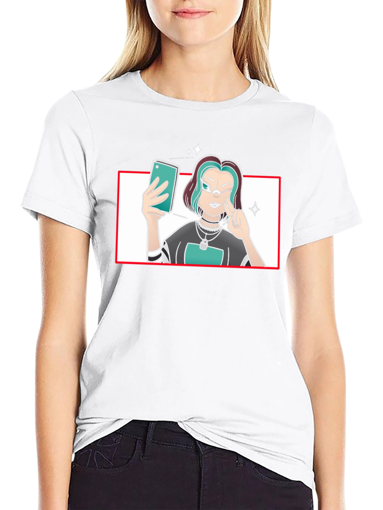 Selfie Girl Graphic Tee - Black Cotton T-Shirt