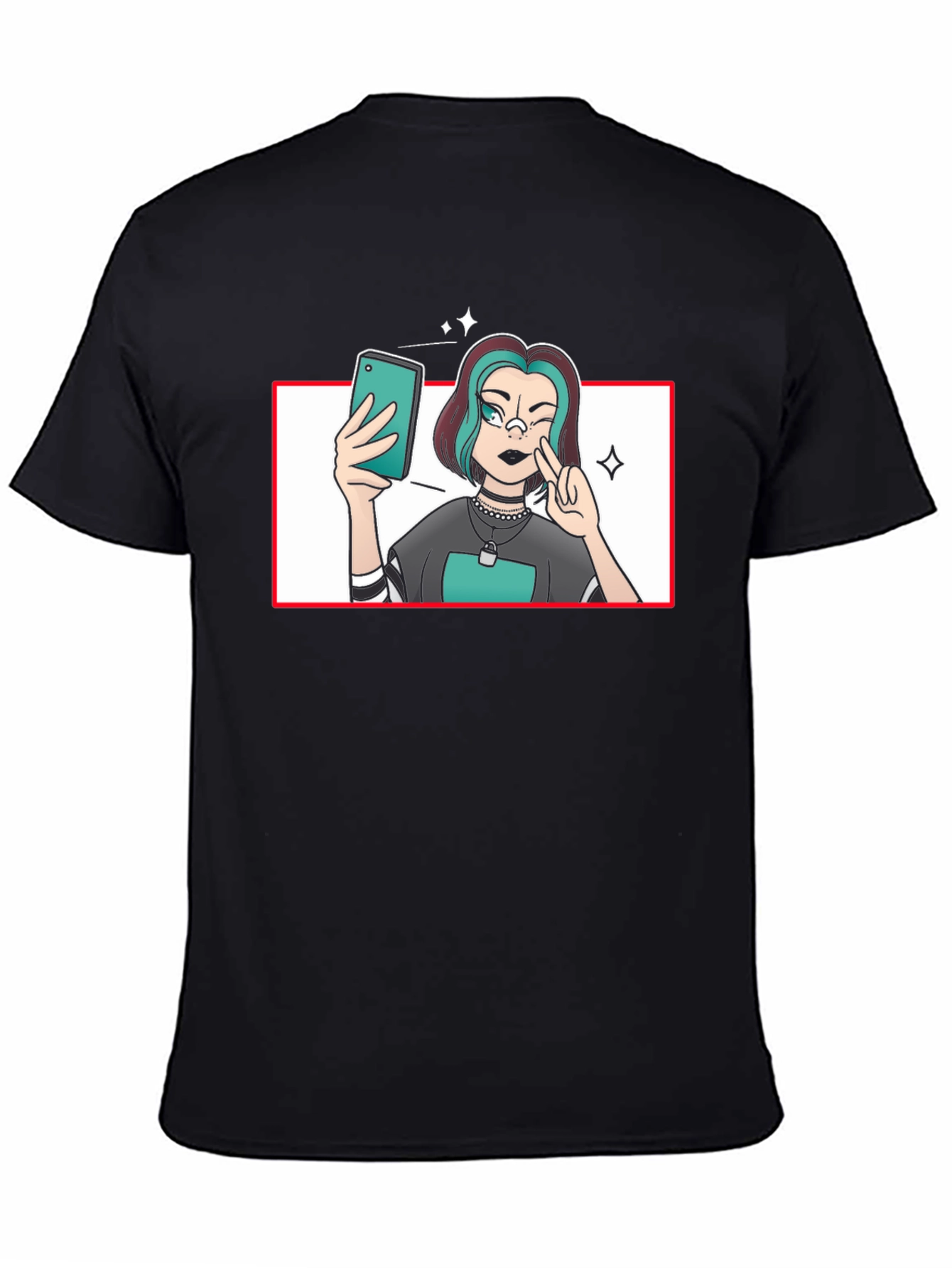 Selfie Girl Graphic Tee - Black Cotton T-Shirt