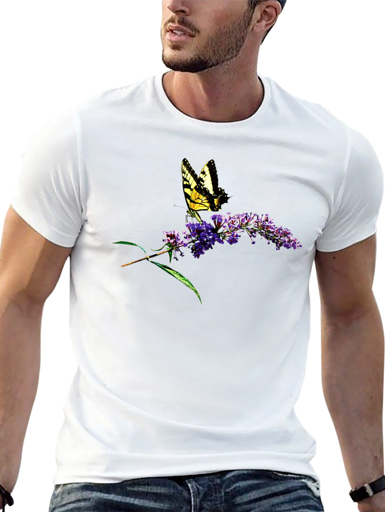 Butterfly on Flowers Graphic T-Shirt