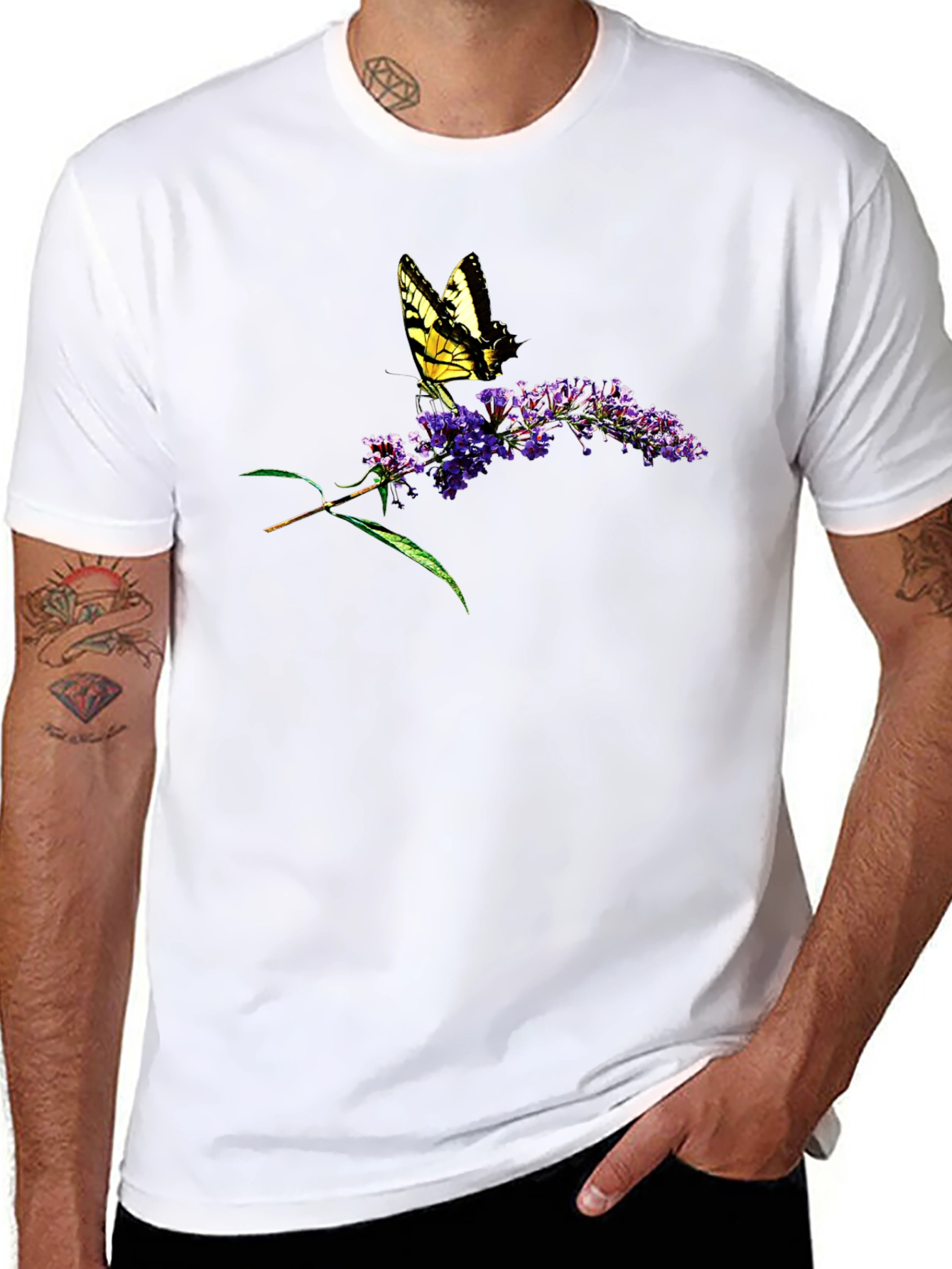 Butterfly on Flowers Graphic T-Shirt