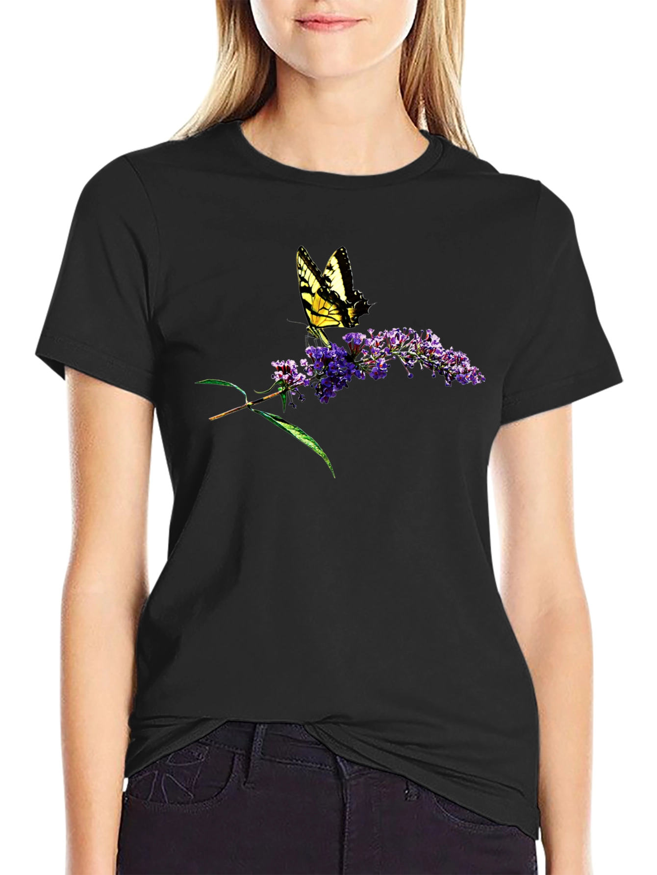Butterfly on Flowers Graphic T-Shirt
