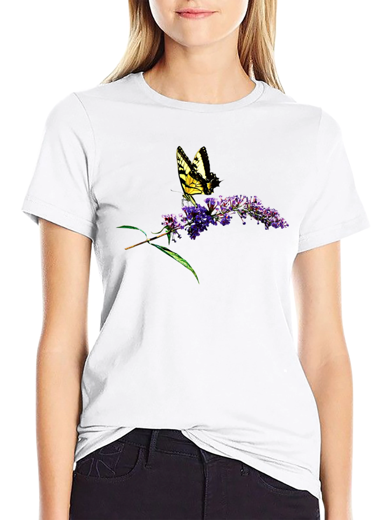 Butterfly on Flowers Graphic T-Shirt