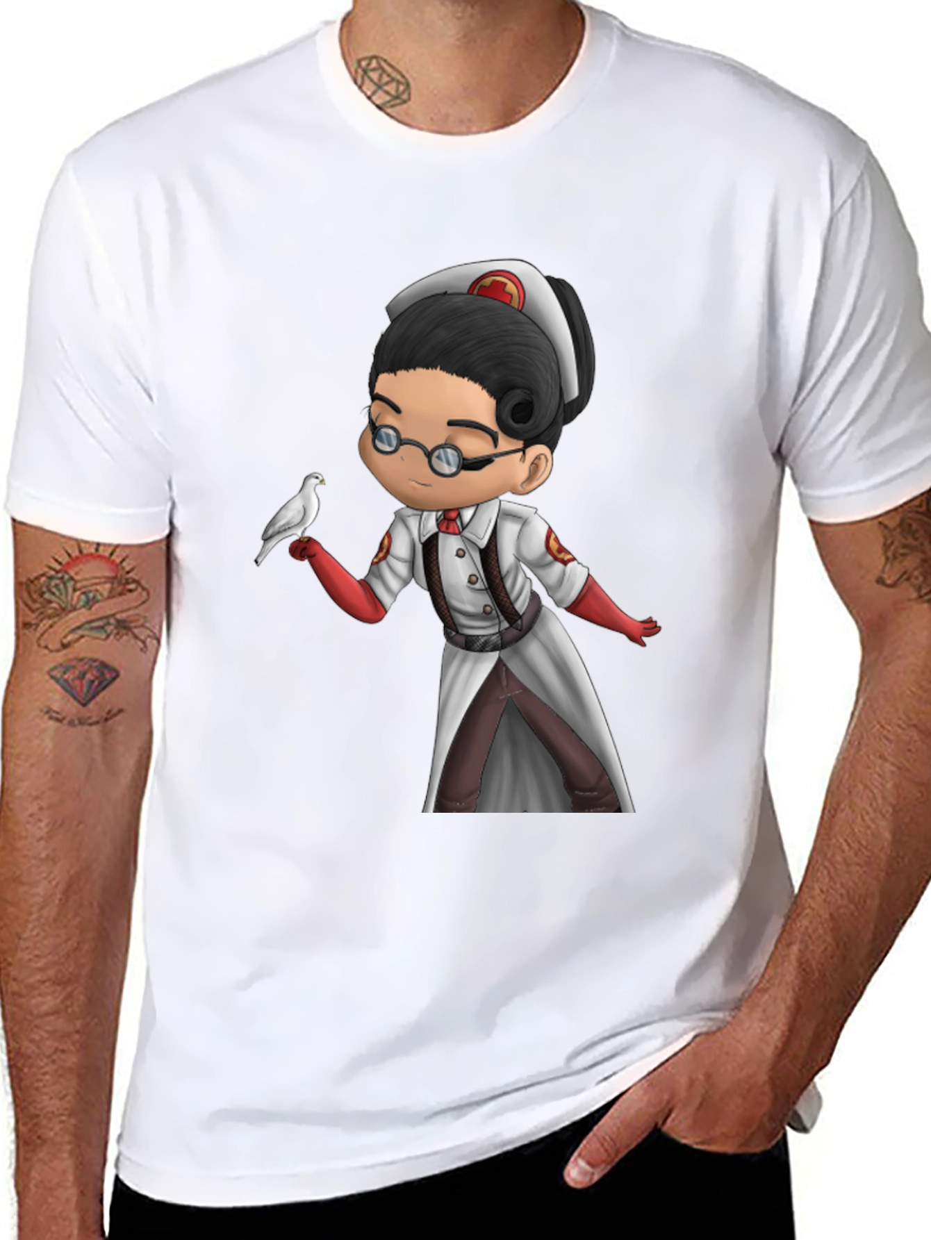 Medic T-Shirt: Chibi Medic with Dove