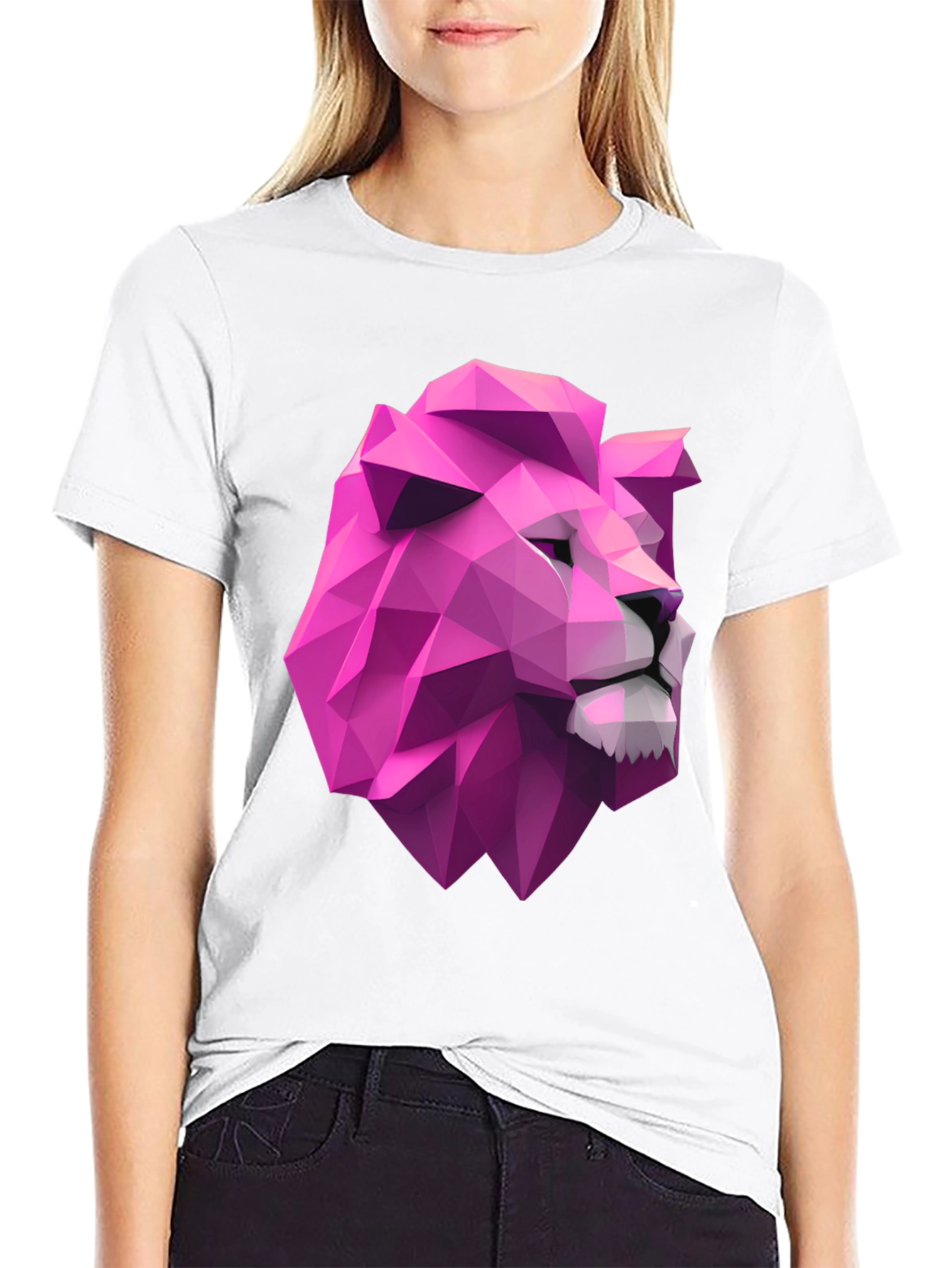 Geometric Pink Lion Head Graphic Tee