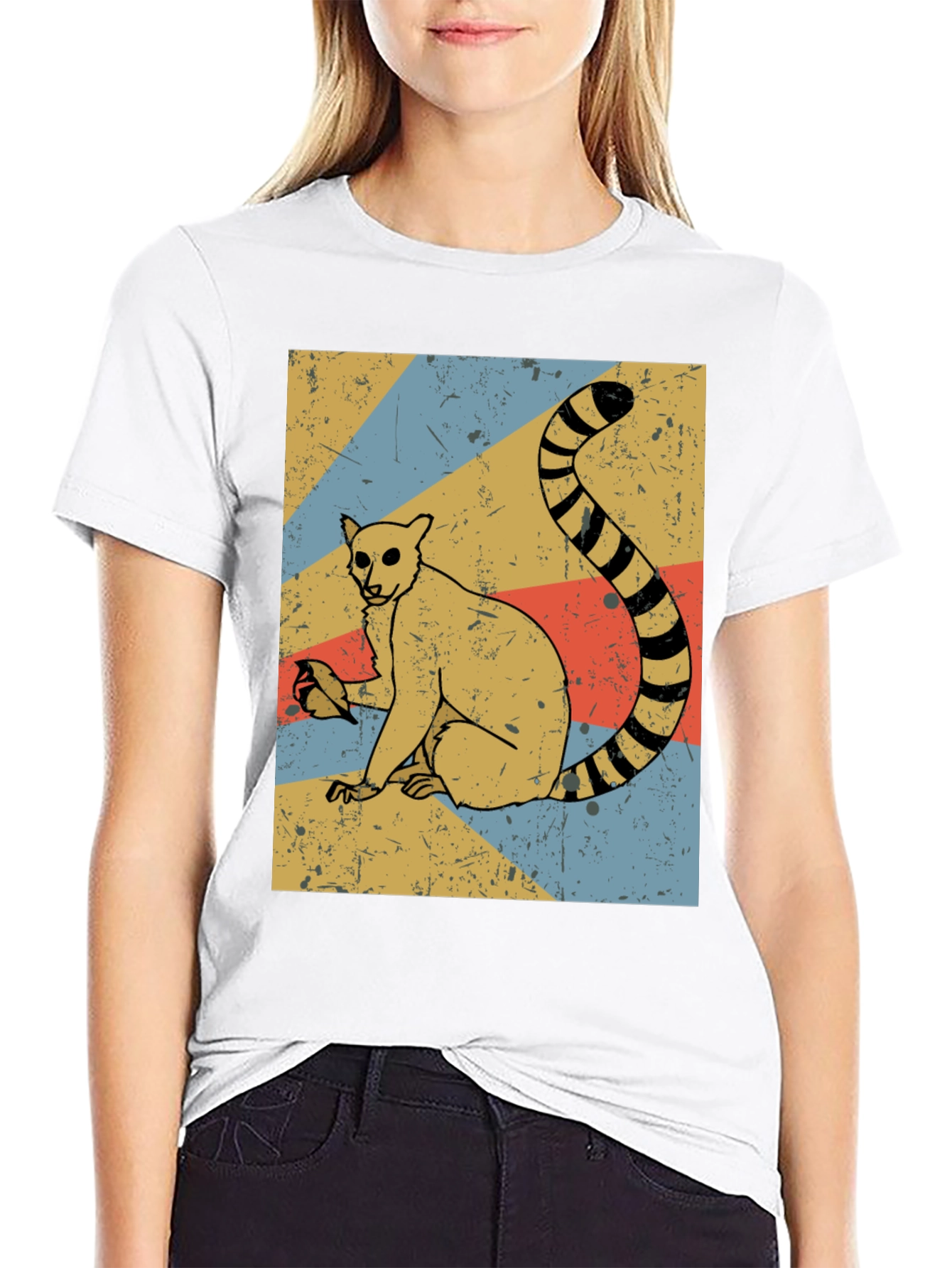 Retro Lemur Graphic Tee - Black Cotton Blend