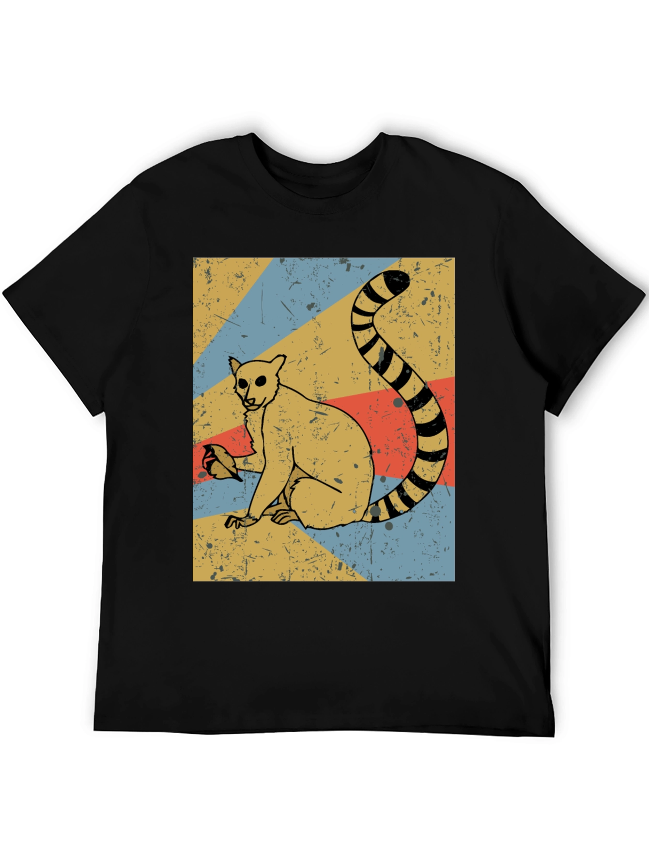 Retro Lemur Graphic Tee - Black Cotton Blend