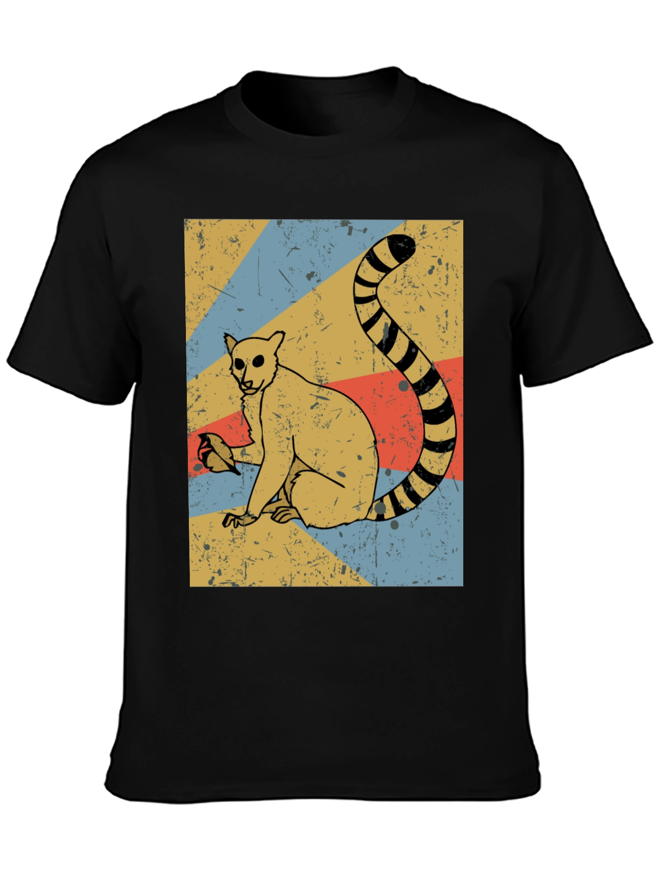 Retro Lemur Graphic Tee - Black Cotton Blend