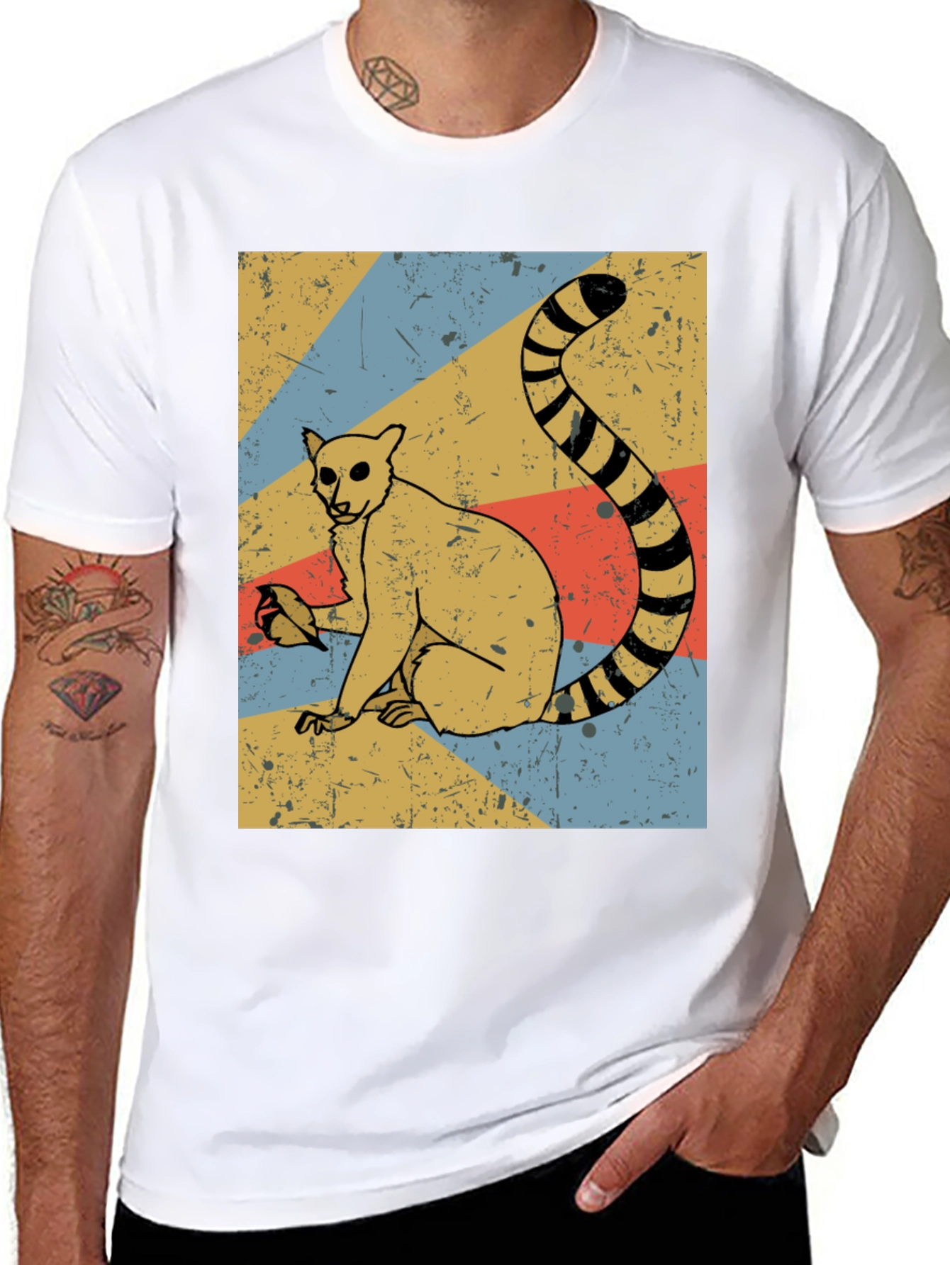 Retro Lemur Graphic Tee - Black Cotton Blend