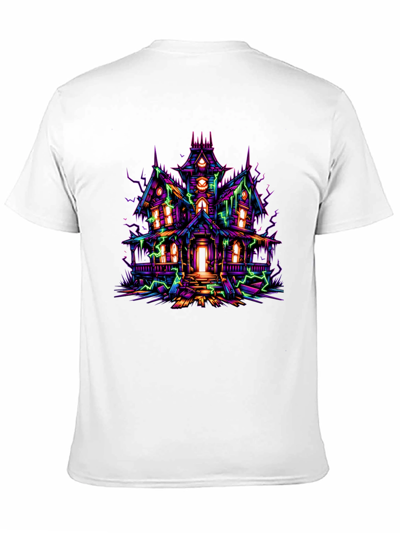 Haunted House Graphic Tee - Neon Spooky Vibes